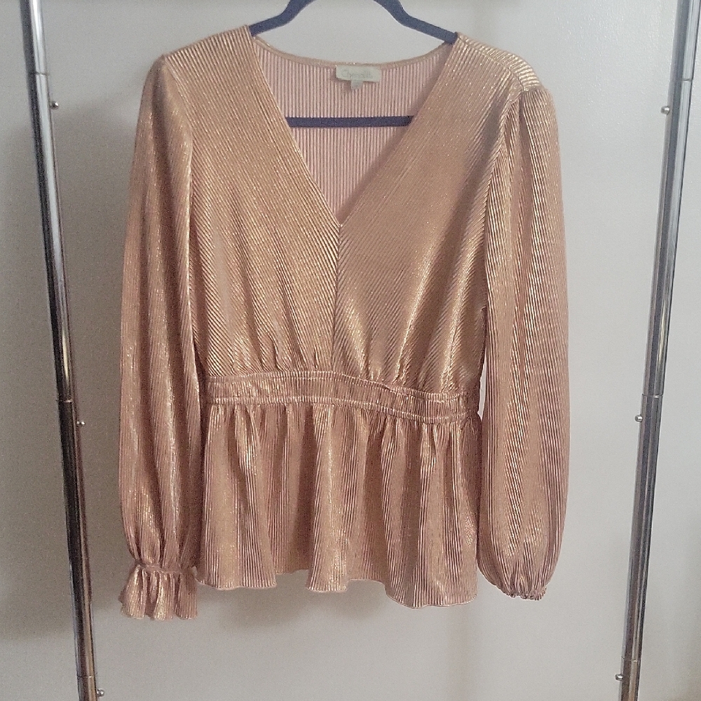 Chenault Shimmering Gold V-Neck Blouse